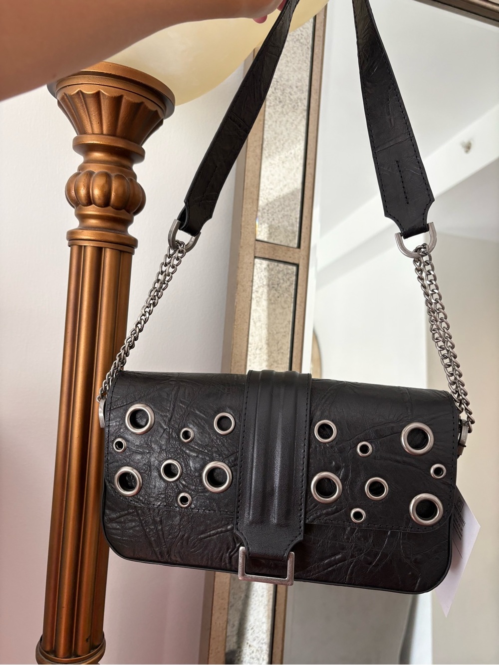 Sandro Style Black Leather Shoulder Bag GEPHERRINI Italy Designer NWT Handmade